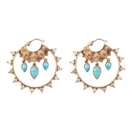 Celestial Blue Turquoise Golden Hoop Earrings