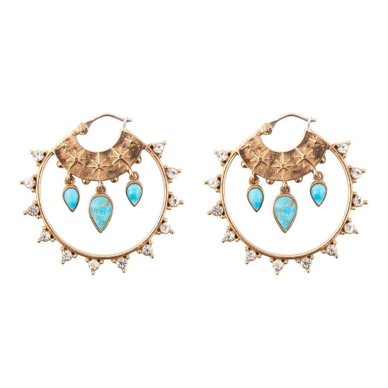 Celestial Blue Turquoise Golden Hoop Earrings - Barse Jewelry