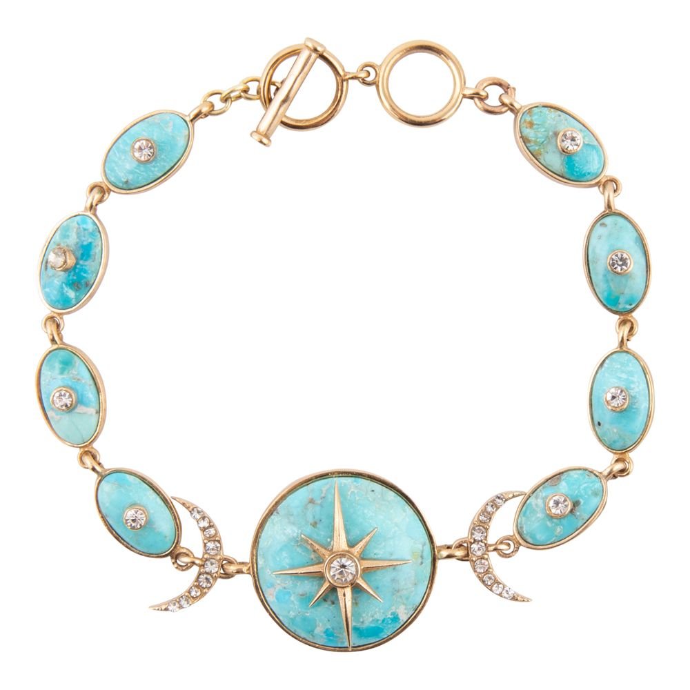 Celestial Blue Turquoise Golden Link Bracelet - Barse Jewelry