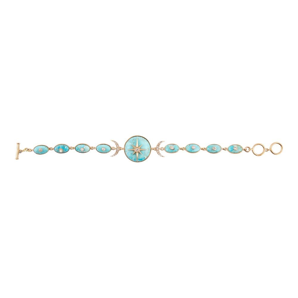 Celestial Blue Turquoise Golden Link Bracelet - Barse Jewelry