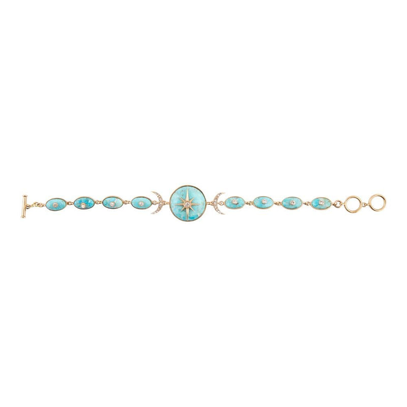 Celestial Blue Turquoise Golden Link Bracelet - Barse Jewelry