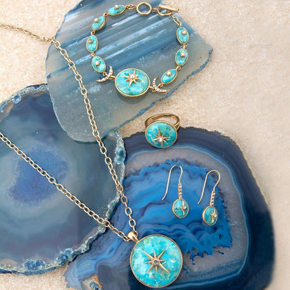 Celestial Blue Turquoise Golden Link Bracelet - Barse Jewelry