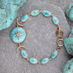 Celestial Blue Turquoise Golden Link Bracelet - Barse Jewelry