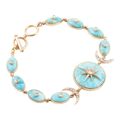 Celestial Blue Turquoise Golden Link Bracelet - Barse Jewelry