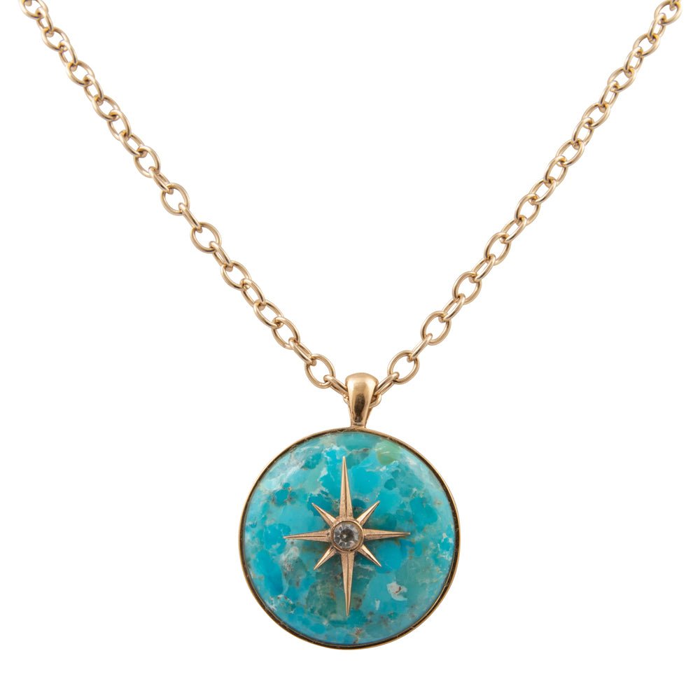 Celestial Blue Turquoise Golden Pendant Necklace - Barse Jewelry