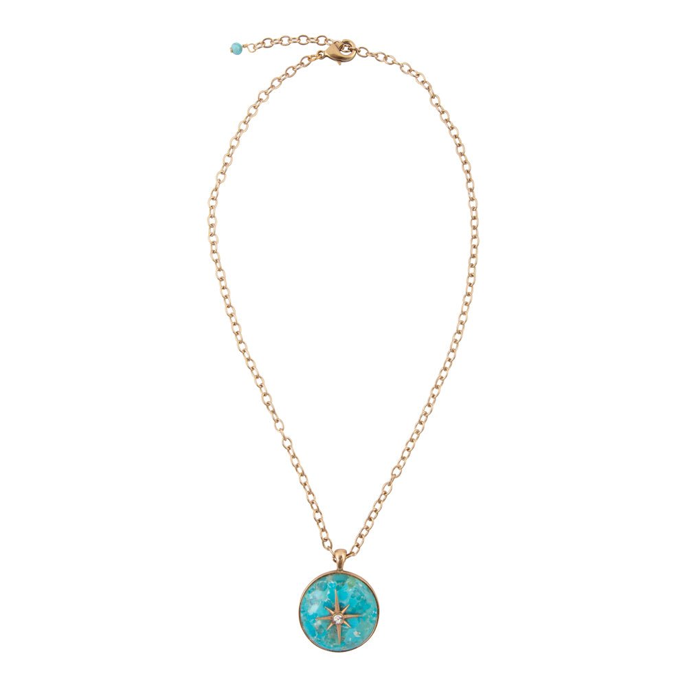 Celestial Blue Turquoise Golden Pendant Necklace - Barse Jewelry