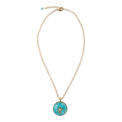 Celestial Blue Turquoise Golden Pendant Necklace - Barse Jewelry