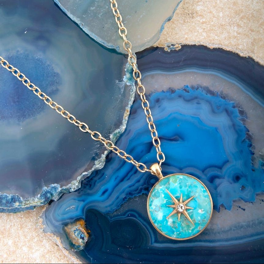 Celestial Blue Turquoise Golden Pendant Necklace - Barse Jewelry