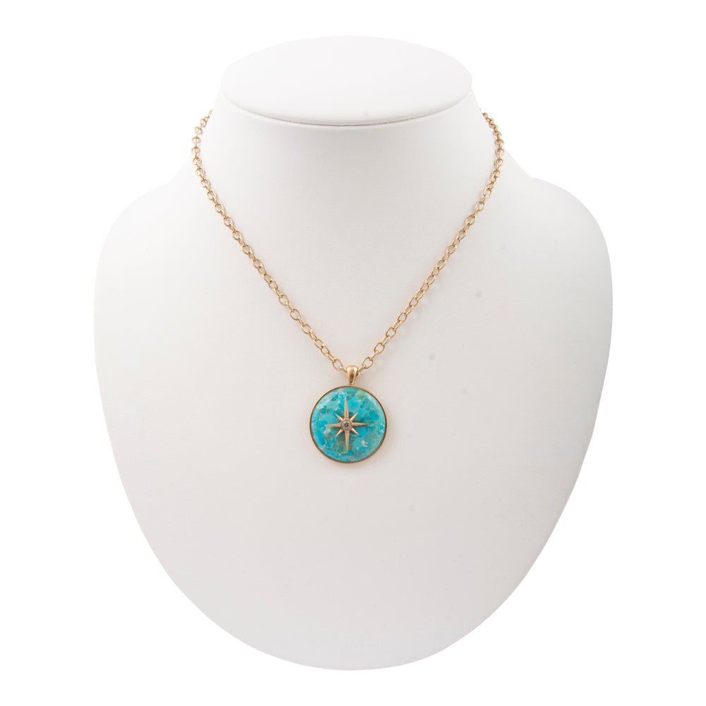 Celestial Blue Turquoise Golden Pendant Necklace - Barse Jewelry