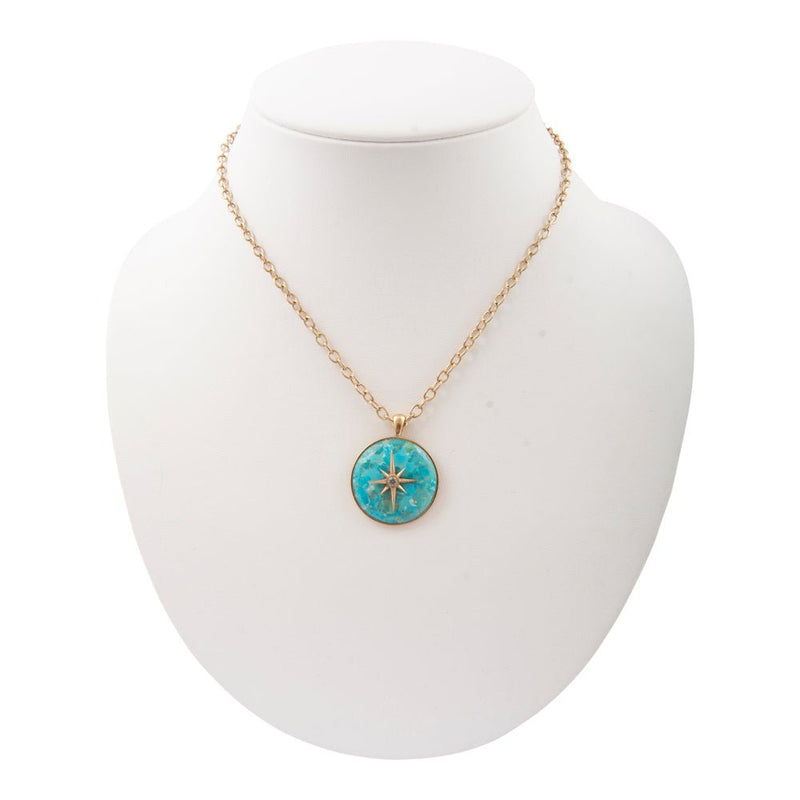 Celestial Blue Turquoise Golden Pendant Necklace - Barse Jewelry