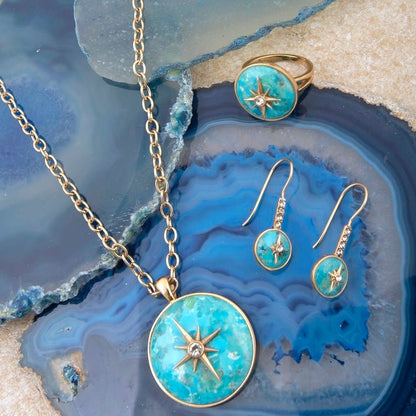 Celestial Blue Turquoise Golden Statement Ring - Barse Jewelry