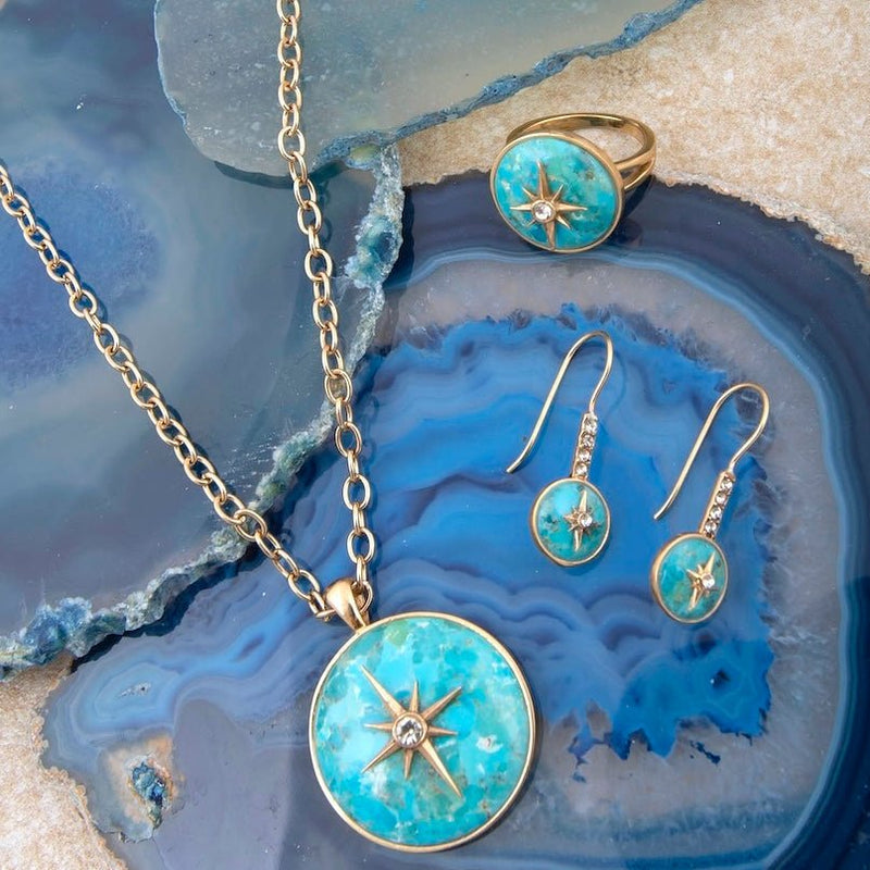Celestial Blue Turquoise Golden Statement Ring - Barse Jewelry