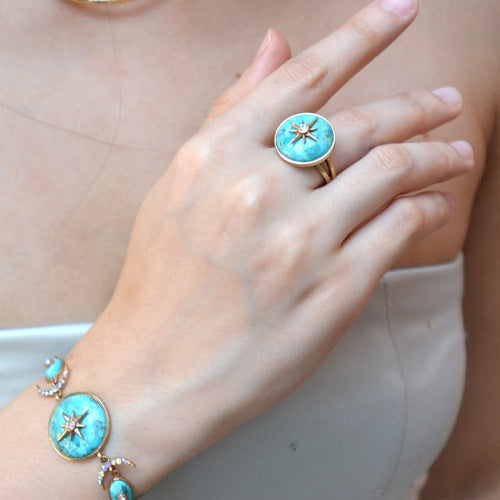 Celestial Blue Turquoise Golden Statement Ring - Barse Jewelry