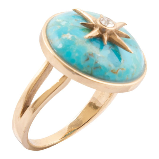 Celestial Blue Turquoise Golden Statement Ring