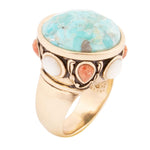 Champs Blue Turquoise and Coral Golden Statement Ring - Barse Jewelry