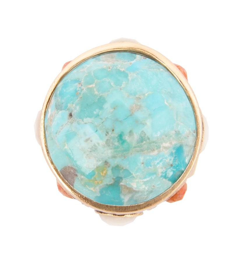 Champs Blue Turquoise and Coral Golden Statement Ring - Barse Jewelry