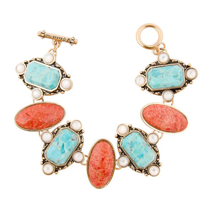 Champs Blue turquoise and Orange Coral Golden Link Bracalet - Barse Jewelry