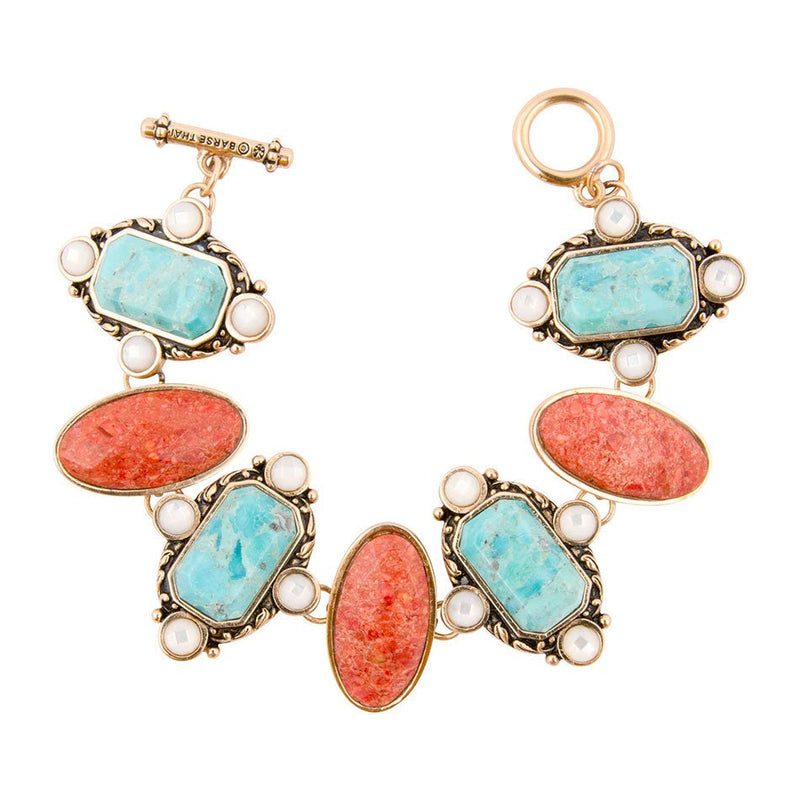 Champs Blue turquoise and Orange Coral Golden Link Bracalet - Barse Jewelry