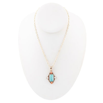 Champs Blue Turquoise and Orange Coral Golden Pendant Necklace - Barse Jewelry