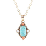 Champs Blue Turquoise and Orange Coral Golden Pendant Necklace - Barse Jewelry