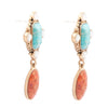 Champs Blue Turquoise and Orange Coral Post Drop Golden Earrings - Barse Jewelry