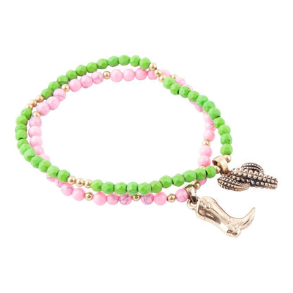 Charmed Cactus and Boot Pink Green Jade Bracelet Set - Barse Jewelry