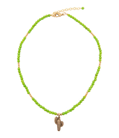Charmed Cactus Lime Green Turquoise Golden Pendant Necklace - Barse Jewelry