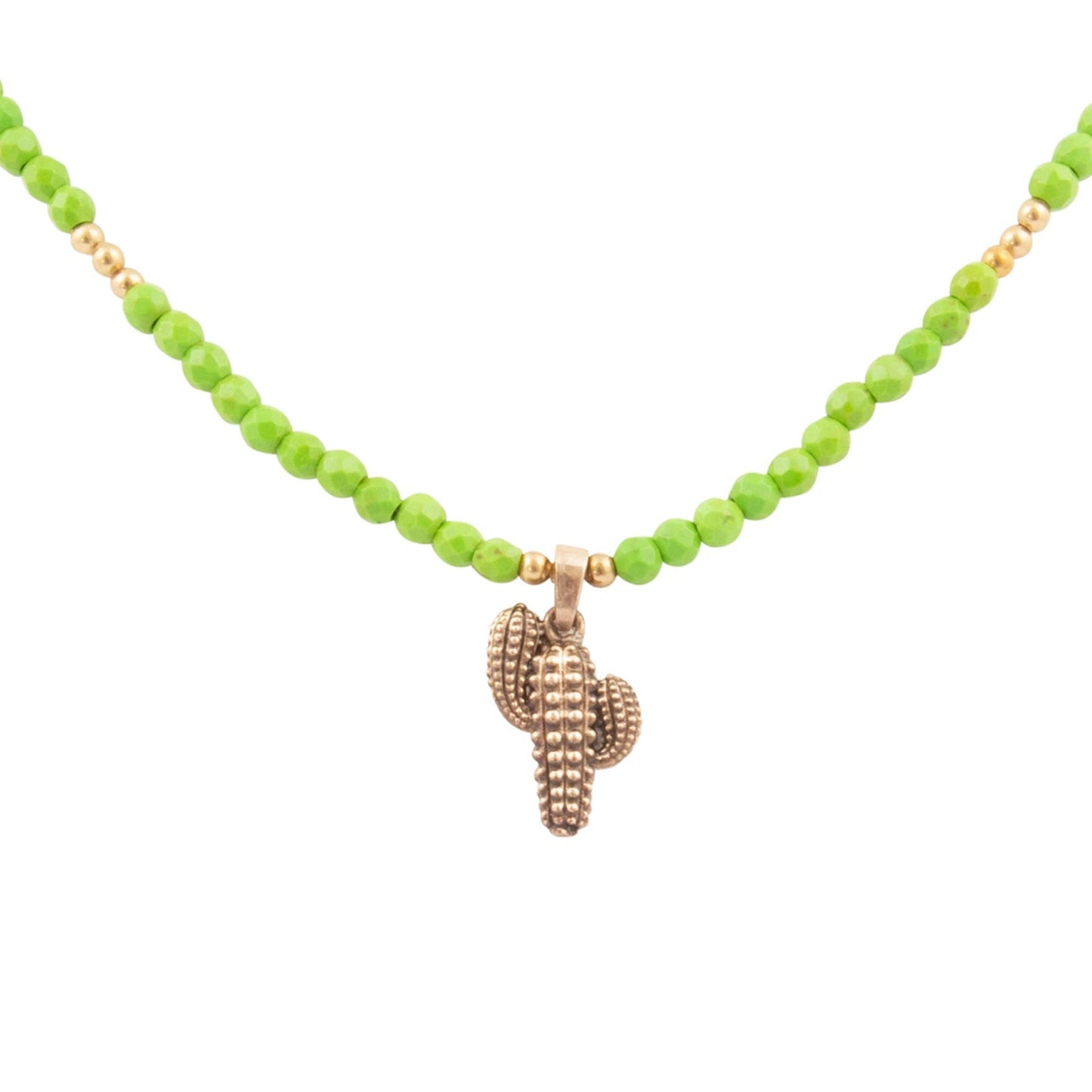 Charmed Cactus Lime Green Turquoise Golden Pendant Necklace - Barse Jewelry