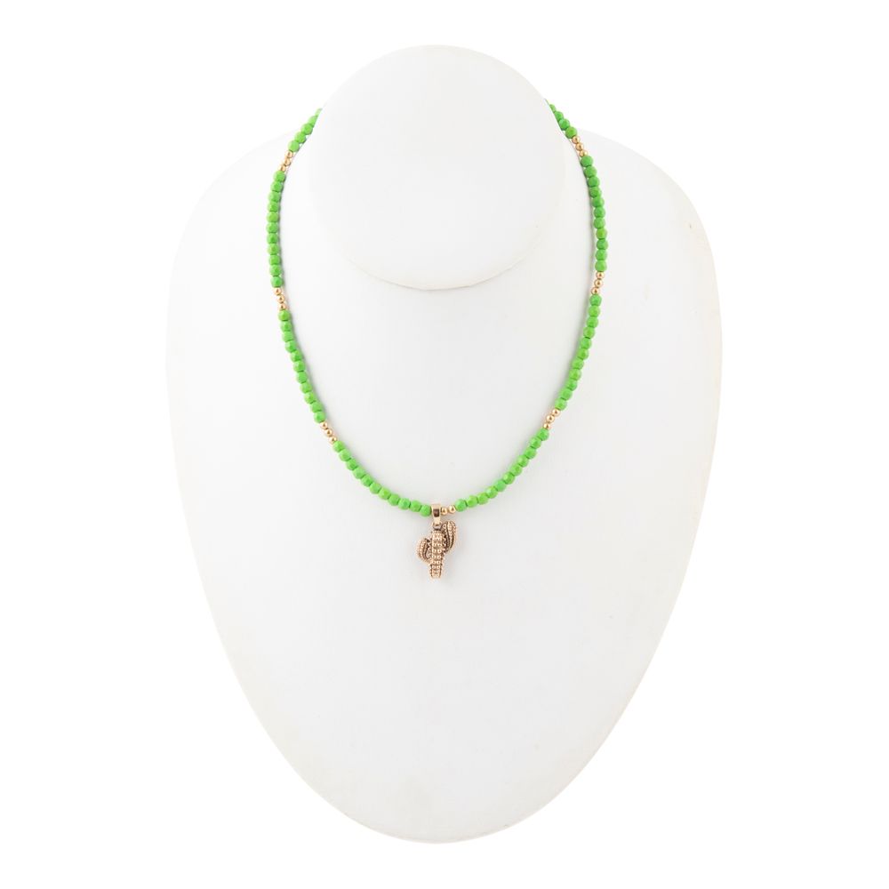 Charmed Cactus Lime Green Turquoise Golden Pendant Necklace - Barse Jewelry