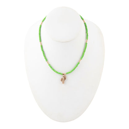 Charmed Cactus Lime Green Turquoise Golden Pendant Necklace - Barse Jewelry
