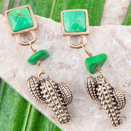 Charmed Cactus Lime Green Turquoise Post Earrings - Barse Jewelry