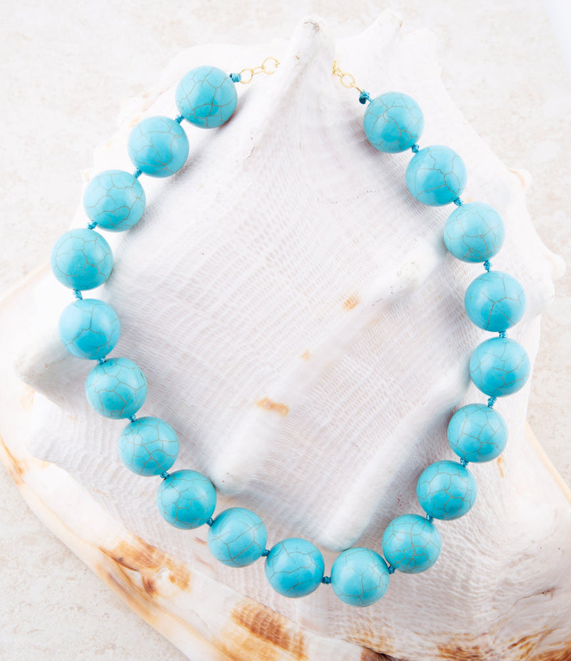 Chuncky Blue Magnesite Rounds Necklace - Barse Jewelry