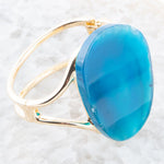 Cobalt Blue Agate Slab Cuff Golden Bracelet - Barse Jewelry