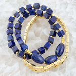 Cobalt Blue Lapis and Golden Stretch Bracelet Set - Barse Jewelry