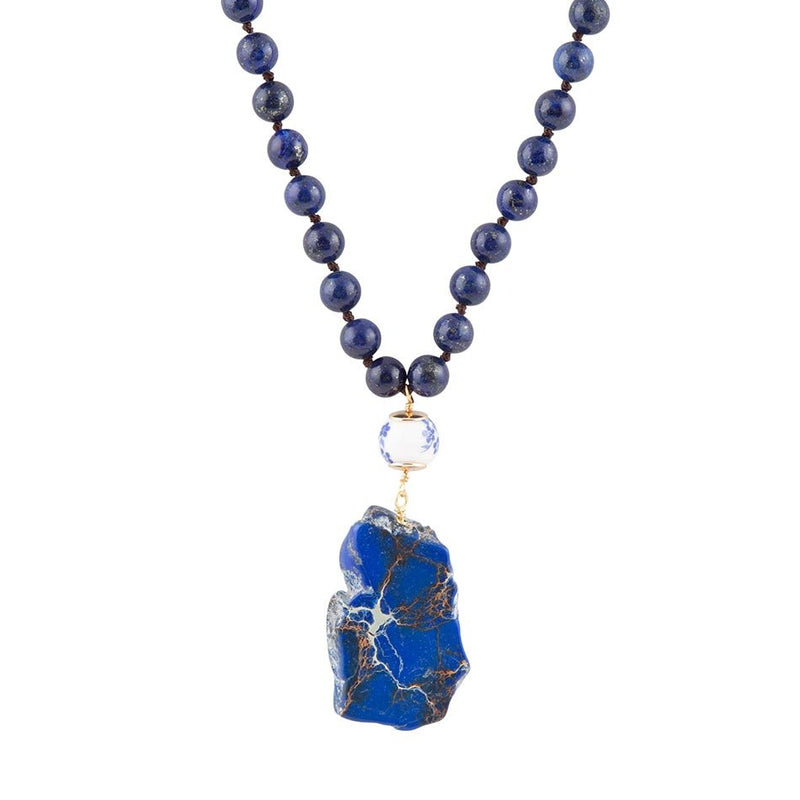Cobalt Blue Lapis Long Pendant Necklace - Barse Jewelry