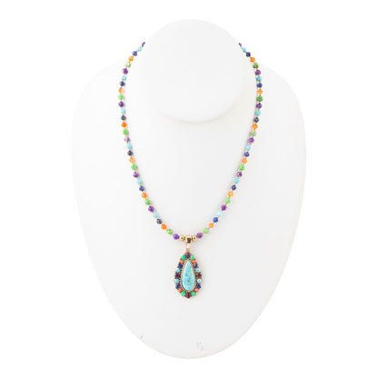 Concho Colorful Blue Turquoise Golden Pendant Necklace - Barse Jewelry