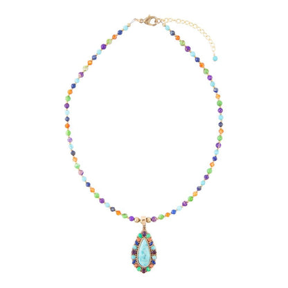 Concho Colorful Blue Turquoise Golden Pendant Necklace - Barse Jewelry