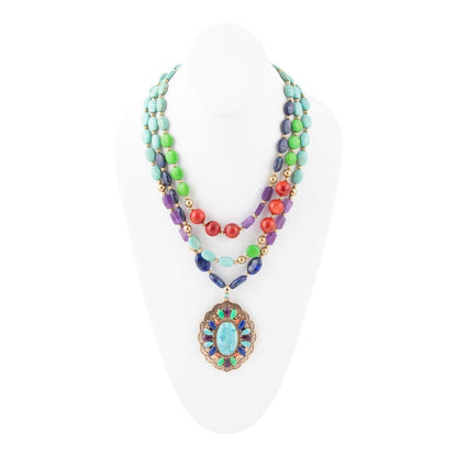 Concho Colorful Blue Turquoise Golden Statement Necklace - Barse Jewelry