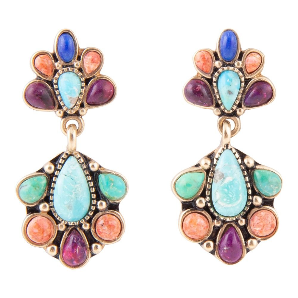 Concho Colorful Double Golden Drop Earrings - Barse Jewelry