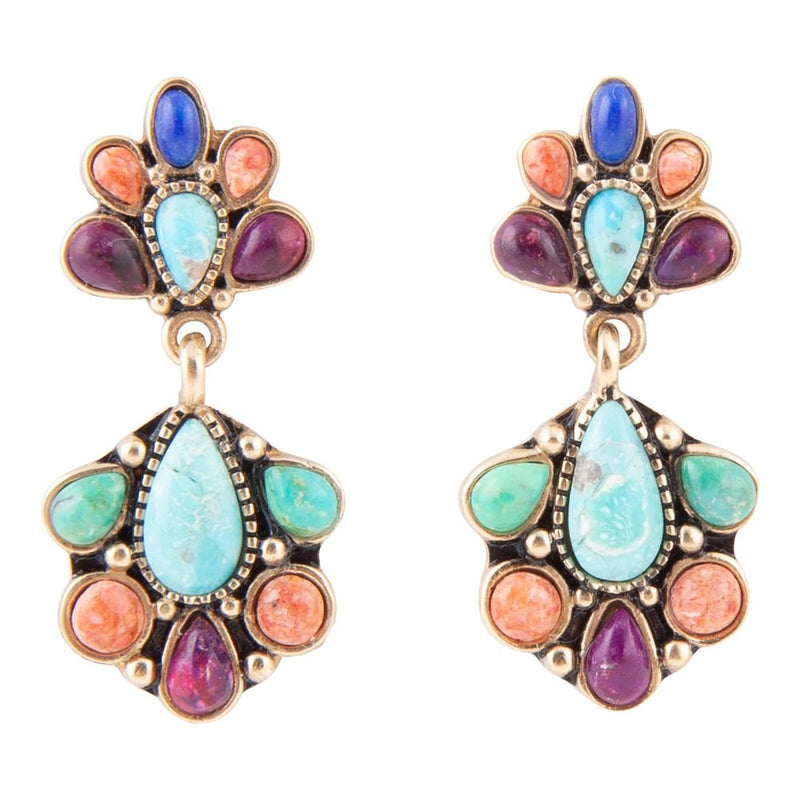 Concho Colorful Double Golden Drop Earrings - Barse Jewelry