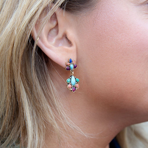 Concho Colorful Double Golden Drop Earrings - Barse Jewelry