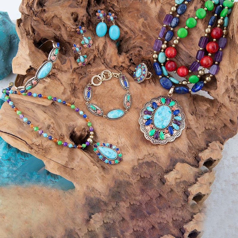 Concho Colorful Double Golden Drop Earrings - Barse Jewelry