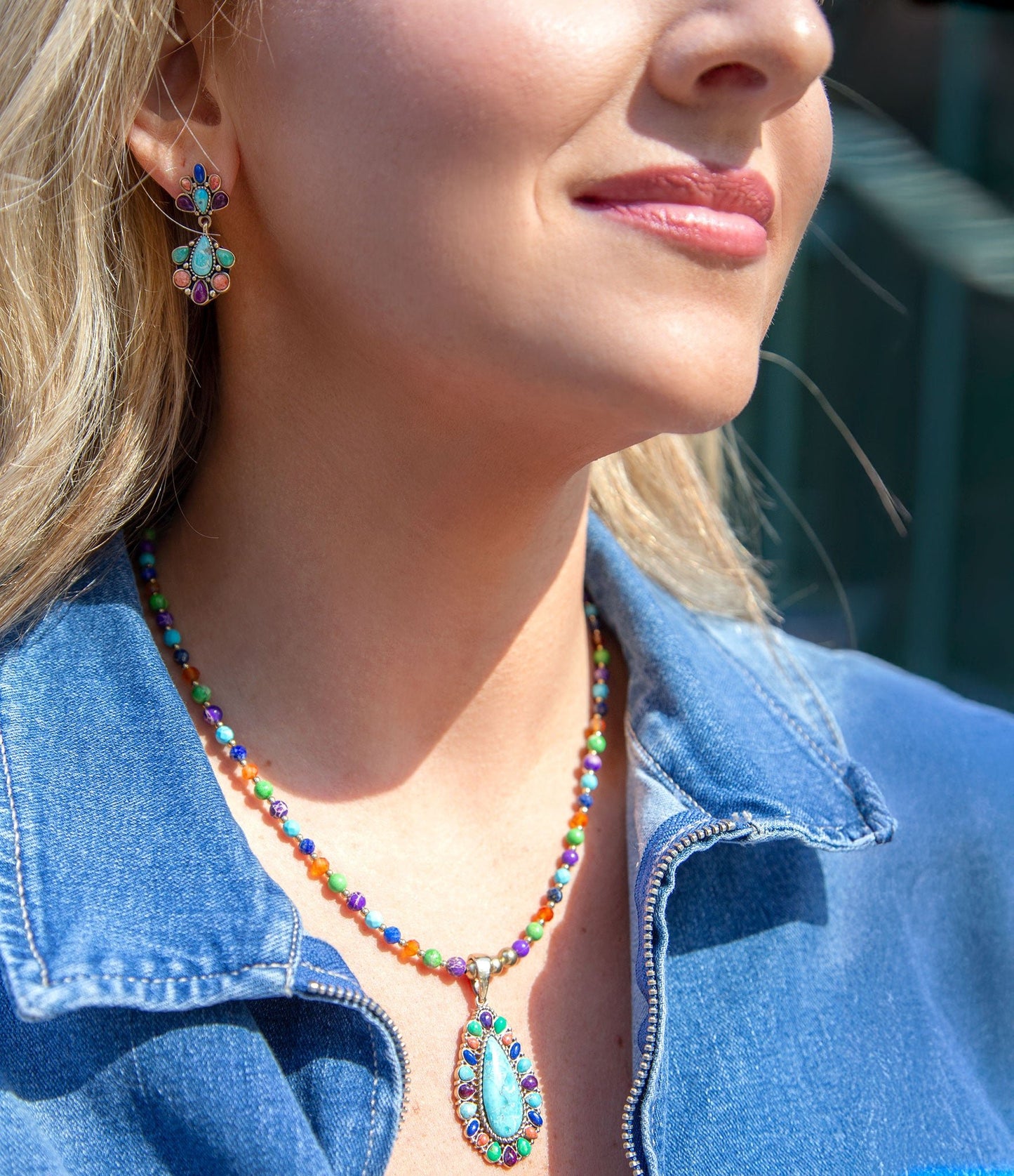 Concho Colorful Double Golden Drop Earrings - Barse Jewelry