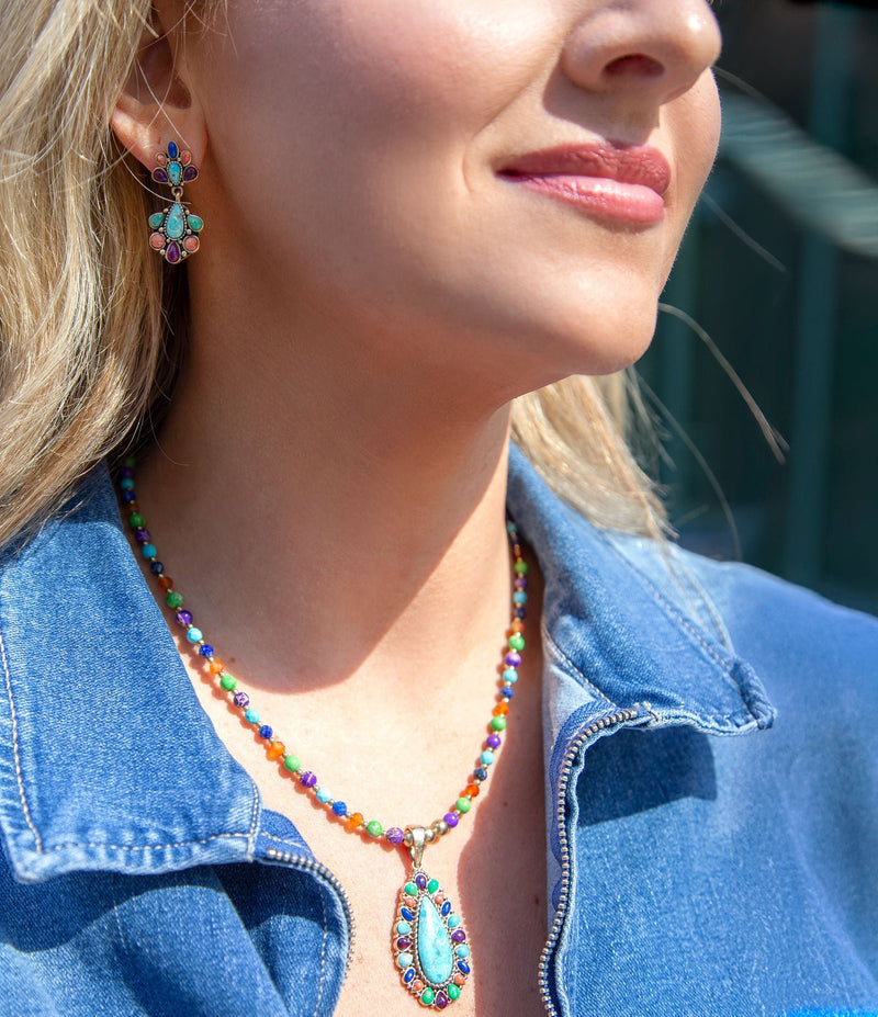 Concho Colorful Double Golden Drop Earrings - Barse Jewelry