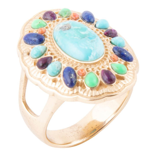 Concho Colorful Golden Statement Ring