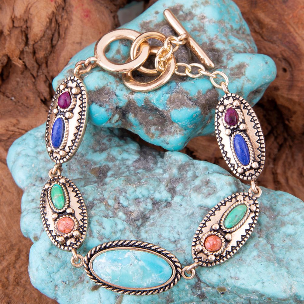 Concho Colourfull Golden Link Bracelet - Barse Jewelry