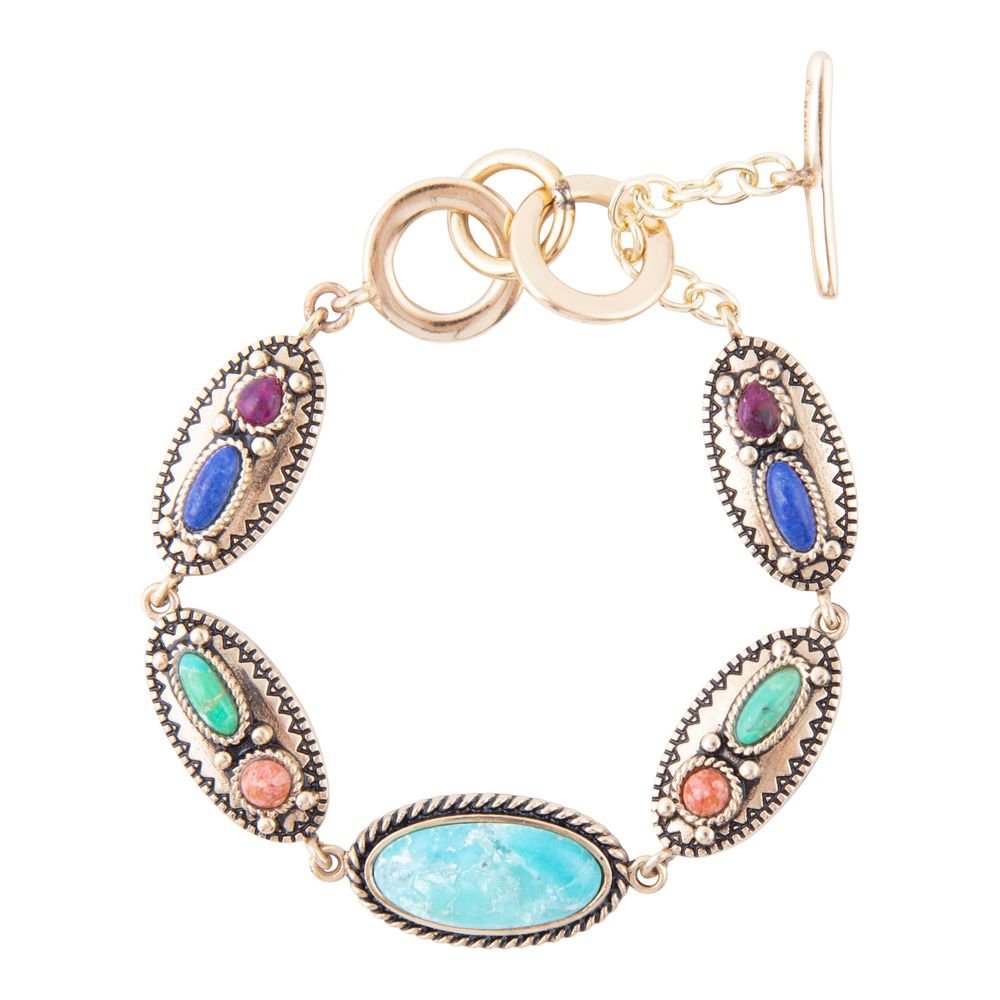 Concho Colourfull Golden Link Bracelet - Barse Jewelry