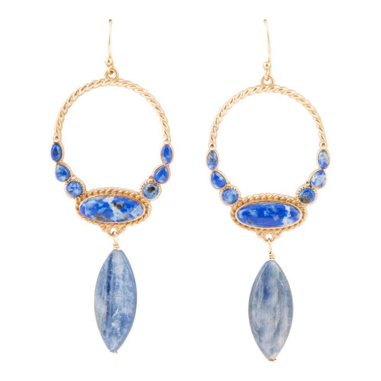 Concho Denim Blue Lapis and Kyanite Golden Drop Earrings