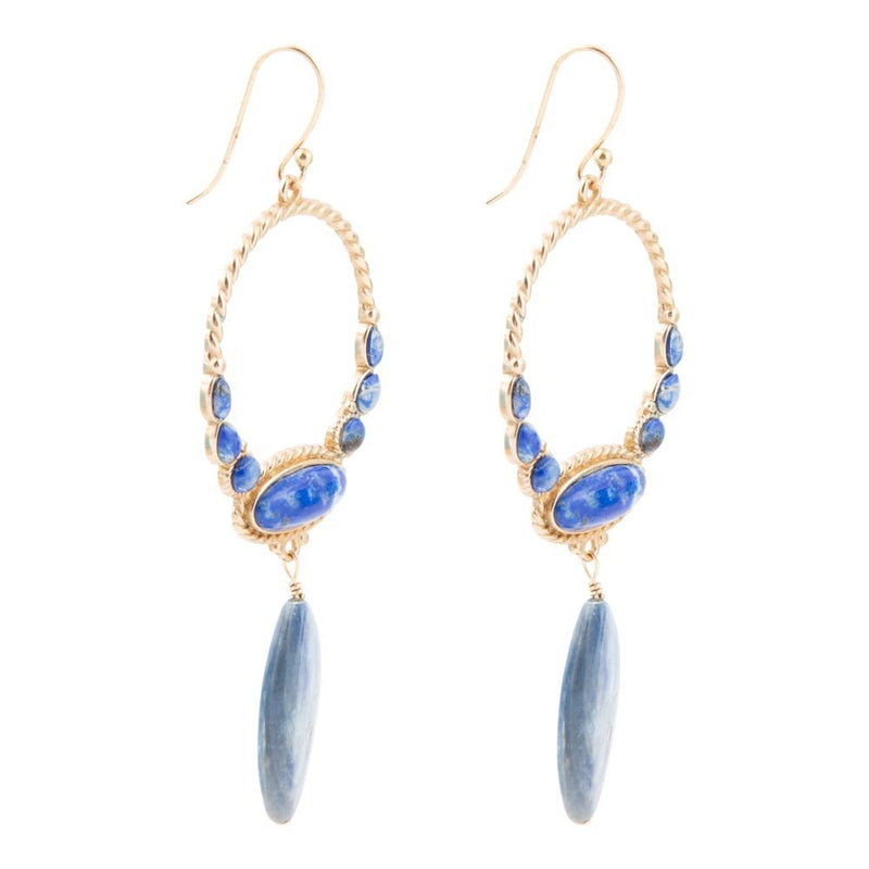 Concho Denim Blue Lapis and Kyanite Golden Drop Earrings - Barse Jewelry