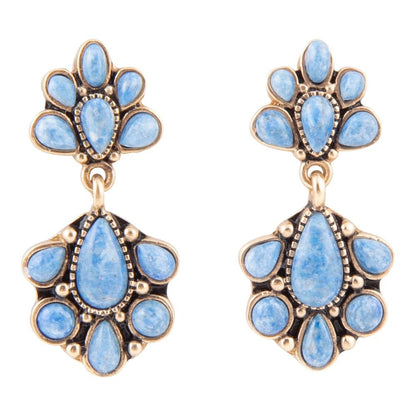 Concho Denim Blue Lapis Double Golden Drop Earrings - Barse Jewelry